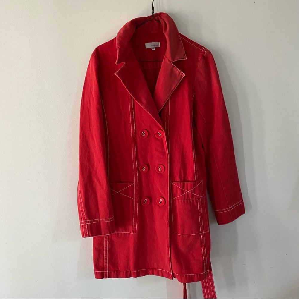 Poleci size 10 red cotton twill woven belted jacket